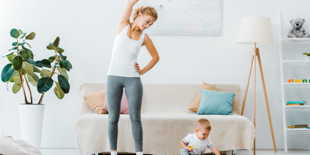 Busy mom finding time to exercise.