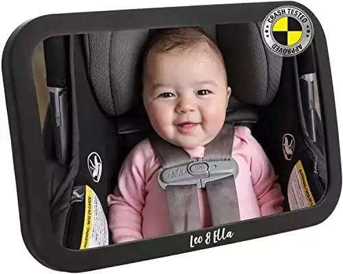 Leo and Ella Baby Car Mirror Safety First, Certified Crash Tested for Rear Facing Baby Car Seat Shatterproof Mirror with Adjustable Safety Mount Crystal Clear View of Newborn