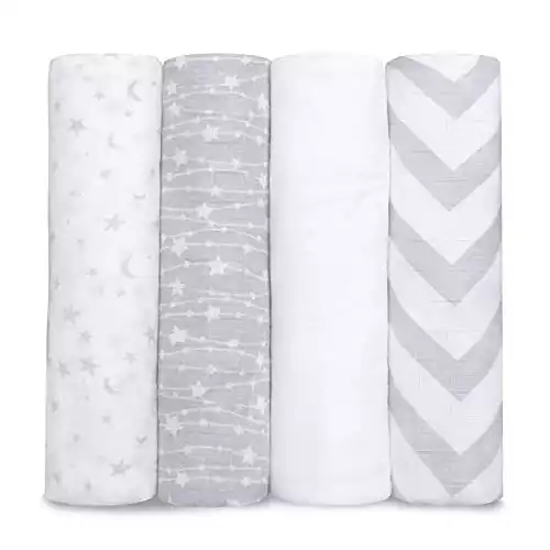 Muslin Swaddle Blankets Neutral Receiving Blanket Swaddling, Wrap for Boys and Girls, Baby Essentials, Registry & Gift by Comfy Cubs (Grey)