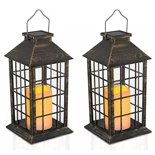 Set of 2 Outdoor Solar Candle Flickering Flameless LED Lantern