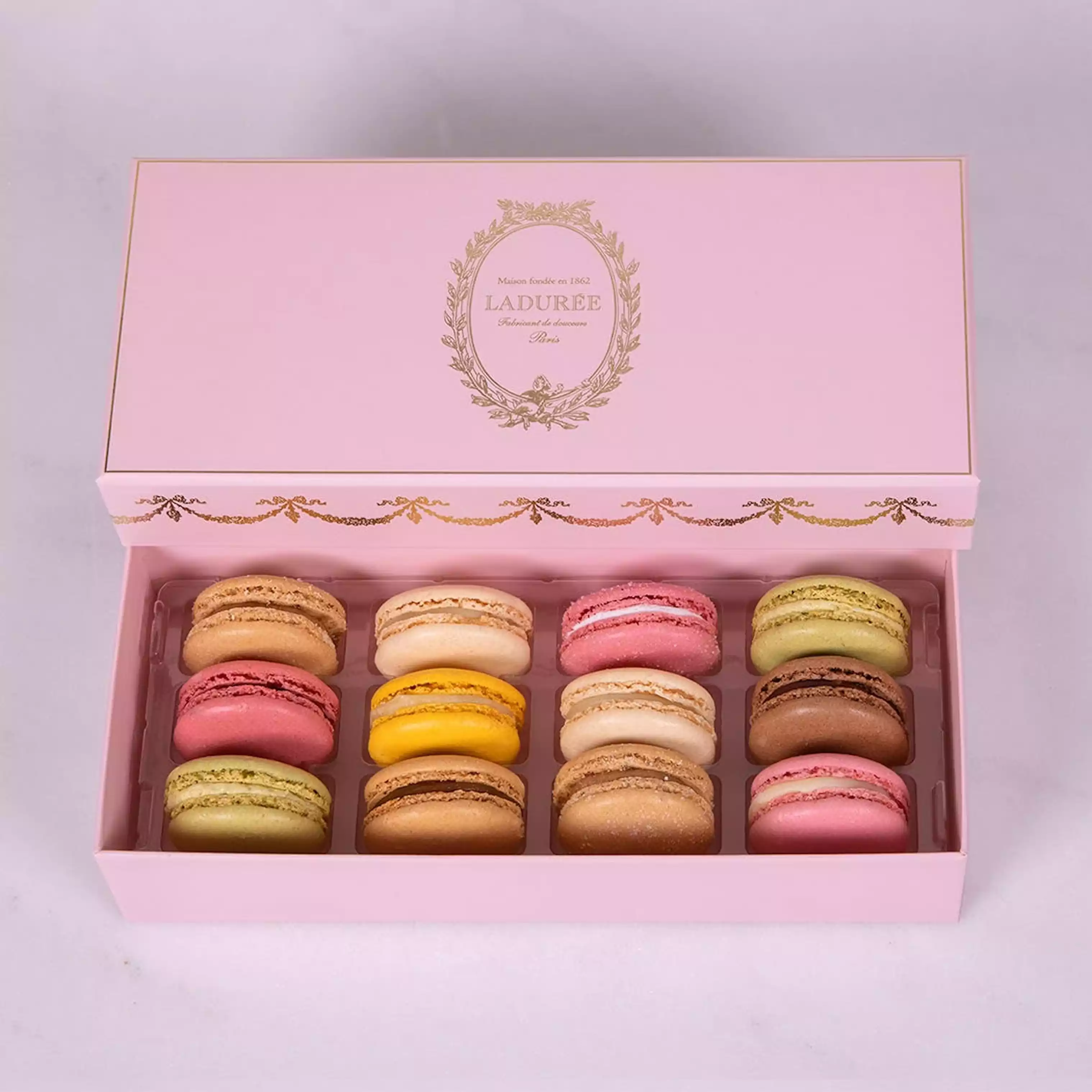 Prestige Pink - Box of 12 Macarons by Ladure Paris - Goldbelly