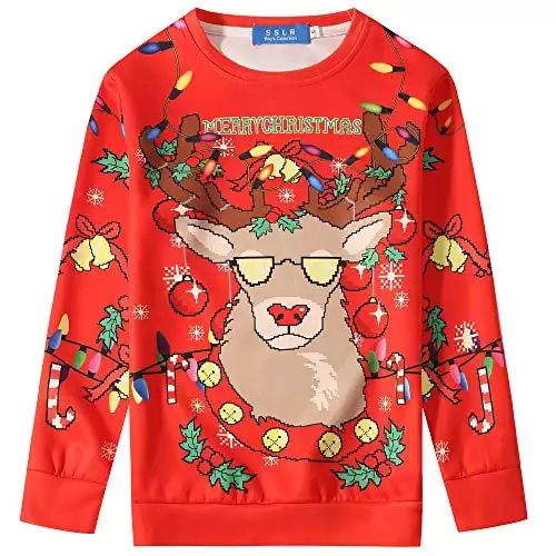 SSLR-Big-Boys-Ugly-Christmas-Sweatshirt-Christmas Hoodies Pullover Funny Xmas Crewneck Lightweight (Medium, Red)