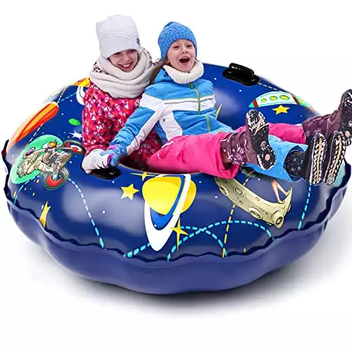 Snow Tube, Hyperzoo 55" Extra Large Inflatable Snow Tube Sled for Kids and Adults, Snow Tube for Sledding Heavy Duty Thickened Cold-Resistant PVC with Sturdy Handles for Skiing Fun