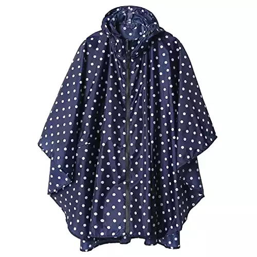 Lapetus Waterproof Hooded Rain Poncho for Adults with Pockets Unisex Fashion Zipper Jacket Coat (Point-blue)