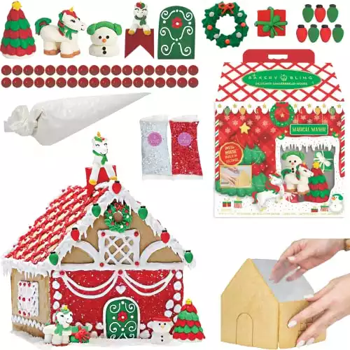 Christmas Gingerbread House Kits for Girls - Unicorn Magical Manor Insta-House with Quick-Build Technology - Includes Pre-Baked House, Icing, Glittery Sugar™ and Edible Figurines - Nut Free