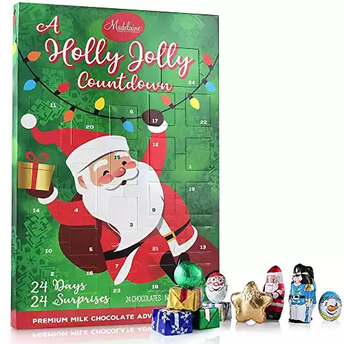 Madelaine Chocolate A Holly Jolly Christmas Countdown Advent Calendar, Filled With (6oz - 170g) 24 Solid Premium Milk Chocolate Christmas Themed Holiday Surprises (1 Pack)