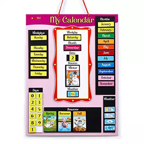 ZazzyKid Magnetic Calendar & Weather Set for Kids: Children's Daily Learning Toy