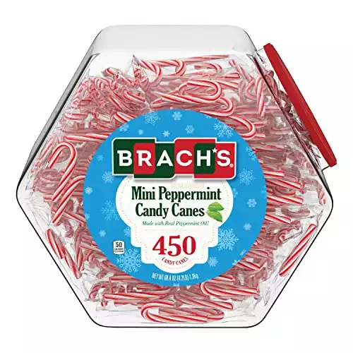 Brach's Mini Peppermint Candy Canes, Christmas Candy, Stocking Stuffers for Kids, Holiday Classic, 450ct, 68 oz Jar