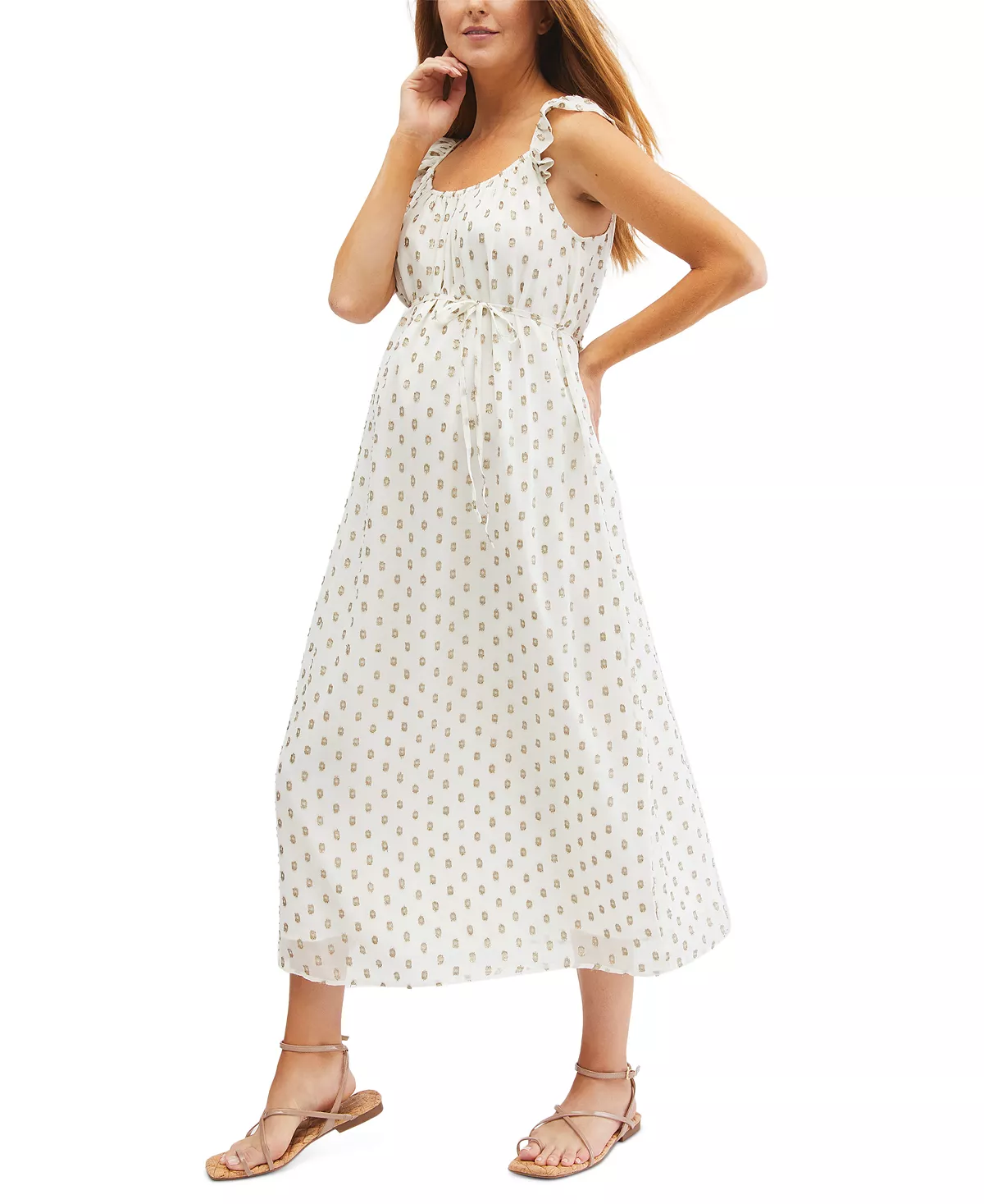 Jessica Simpson Ruffle Strap Midi Maternity Dress
