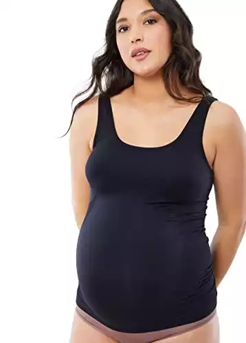 Ingrid & Isabel Basics Belly Support Cami, Maternity Seamless Tank Top, Black (S/M)