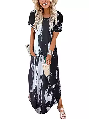 ANRABESS Women's Casual Loose Summer Long Dress Short Sleeve Split Maxi Dresses A222-baixuanhei-M