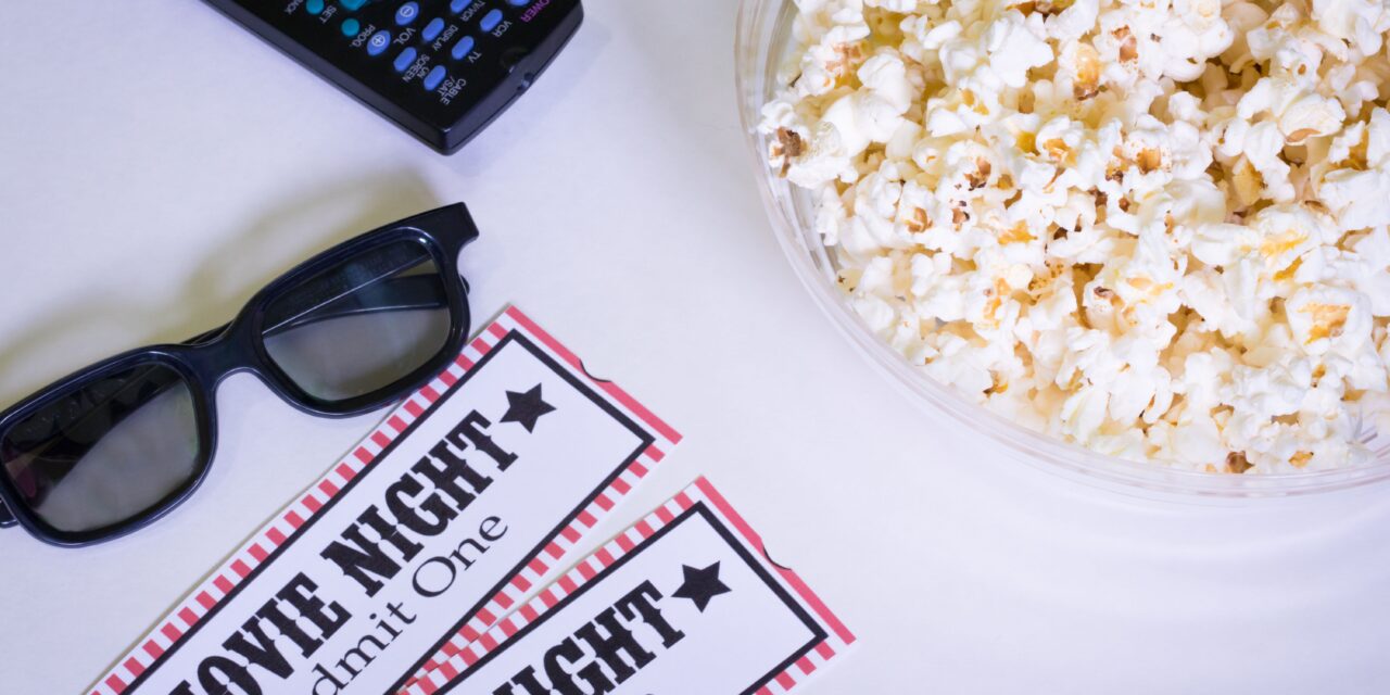movie night popcorn and 3d glasses