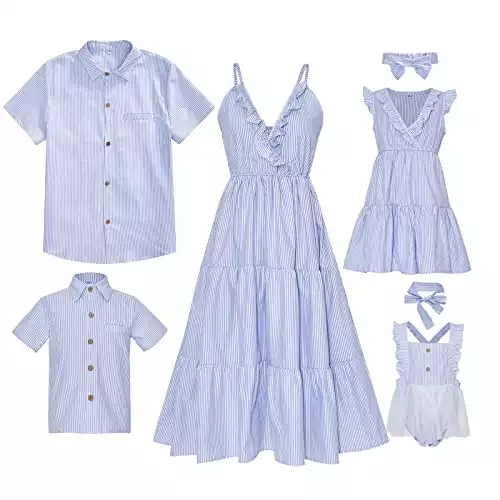 CALLA DREAM Matching Family Outfits,Mommy and Me Hawaiian Tropical Style Dark Blue Print Sling Dress Family Matching Sets